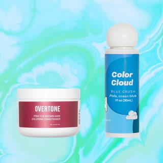 Good Dye Young, Overtone, Hally Color Cloud hair dyes on blue marble background